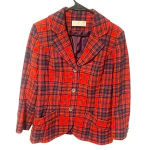 Vintage‎ PENDLETON Women's Medium Checked Wool Jacket Red Plaid Blazer USA